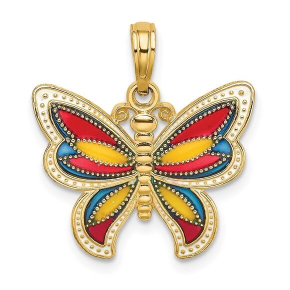 14k Yellow Gold w/Multi-Color Enameled Beaded Wings Butterfly Charm,All Products : American Fashion Style Bags On Sale